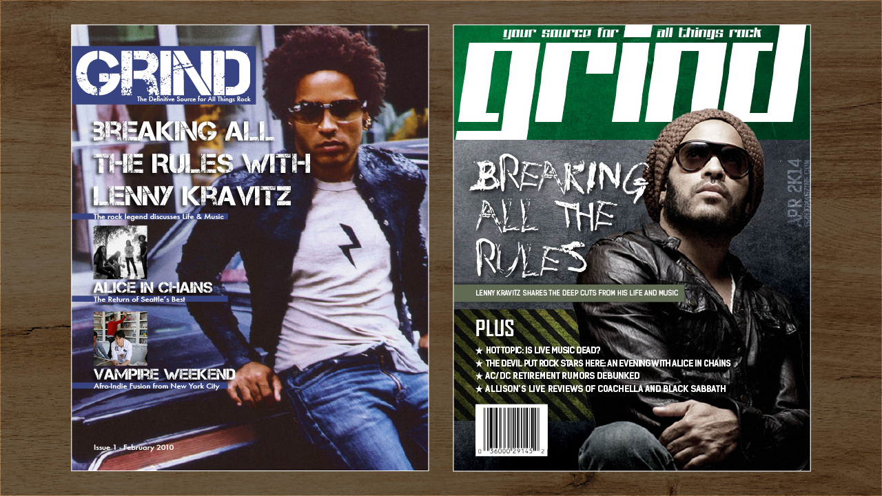 GRIND Rock Magazine [Fictional] Cover I (Original v. Updated Concept)